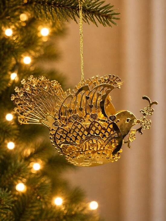 Danbury Mint Other - Danbury Mint Gold Tone Bird With Intricate Flowering Branch Design Ornament